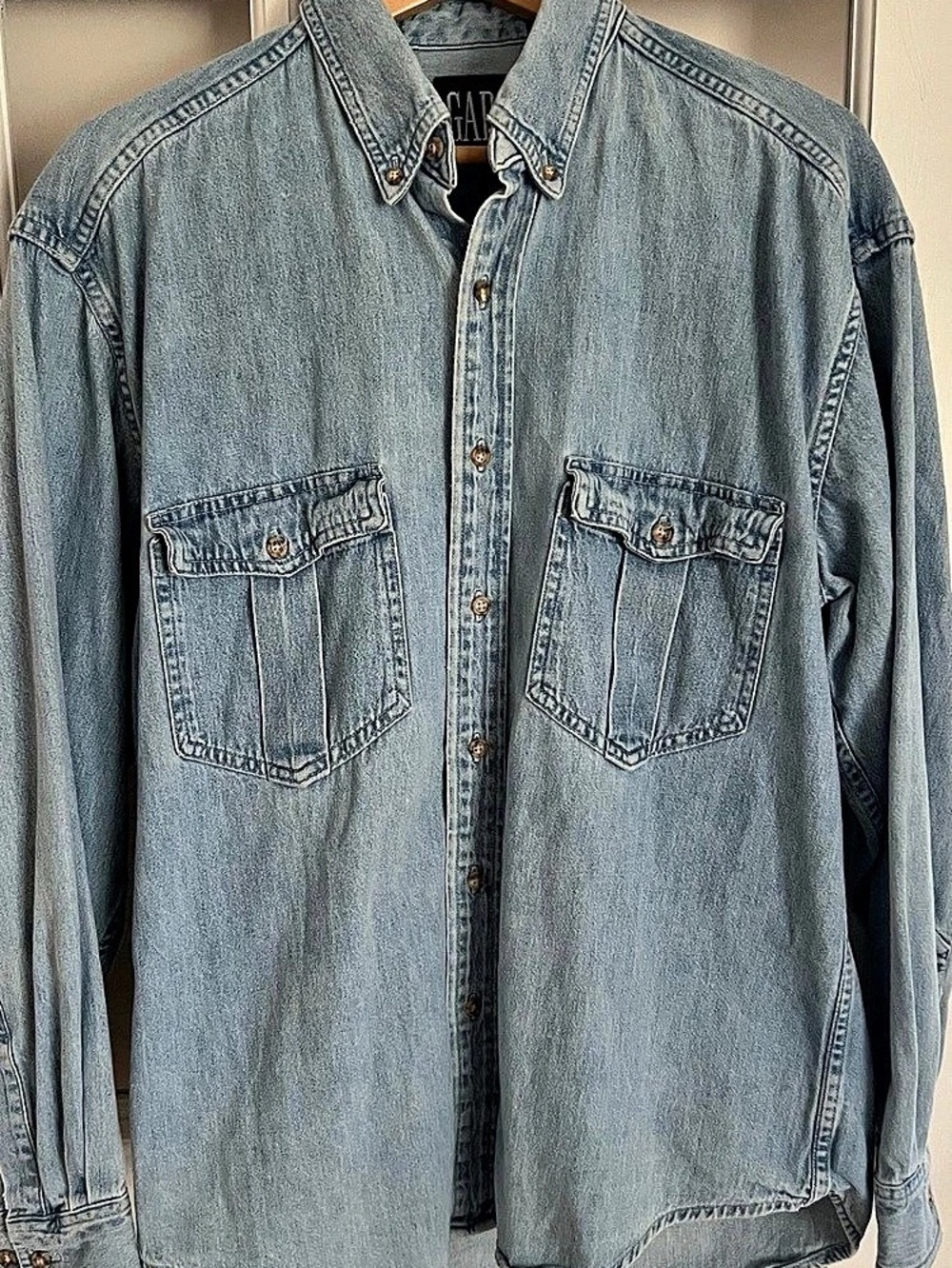Gap Vintage 90s Double Pocket Denim Button-Down Shirt Size Medium Made In Canada